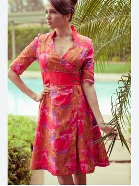 Sarah Hansen Shabby Apple Retro Floral Dress Red Pink size medium